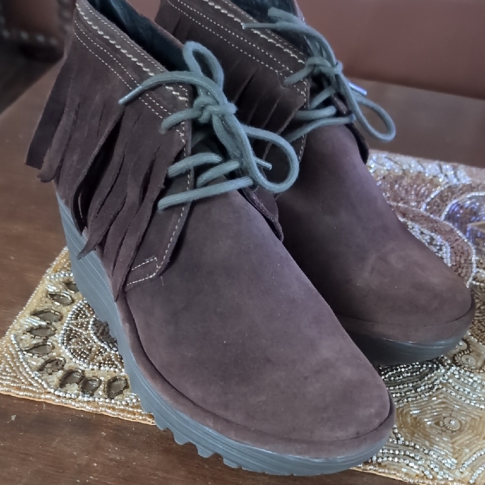 Fly London Fringed Brown Ankle Boots